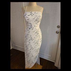 BCBG beautiful white strappy maxi dress with bird print